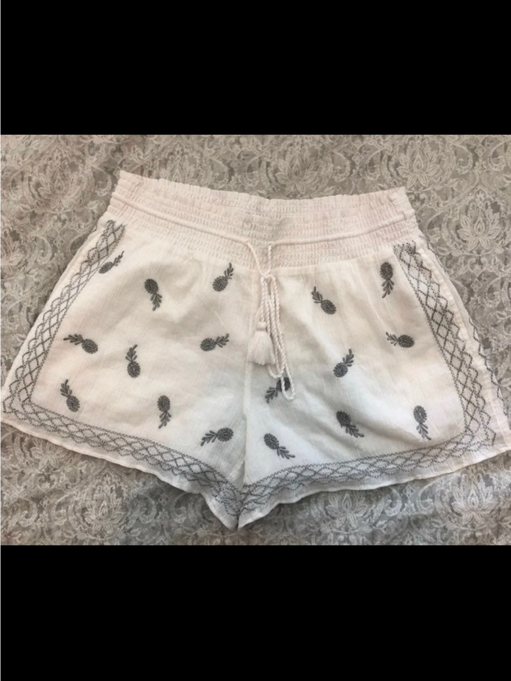 J. Crew White Embroidered Pineapple Shorts